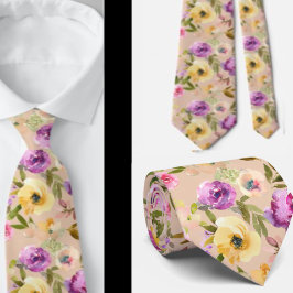Frühlingsgelb Rosa Lila Blumenstrauß Krawatte