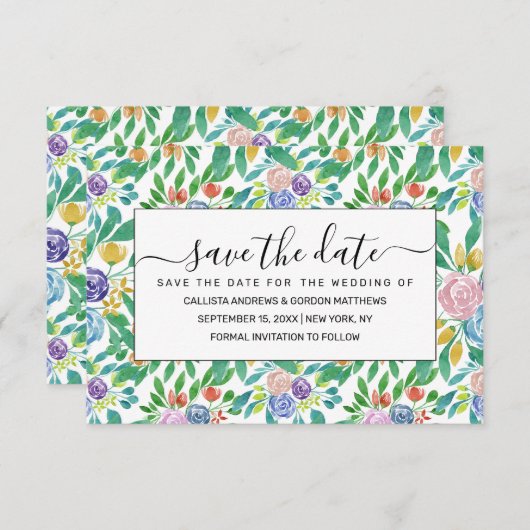 Frühlingsgelb Rosa Orange Grüne Blütenfarbe Save The Date (Vorne/Hinten)