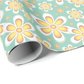 Frühlingsgelbe Blumen auf Grün Geschenkpapier (Rolleneckpunkt)
