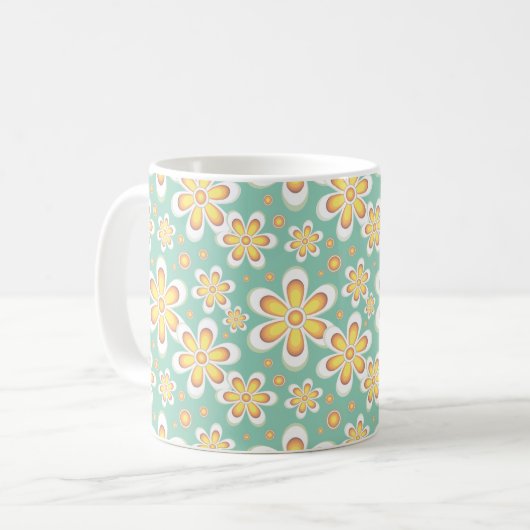 Frühlingsgelbe Blumen auf Grün Kaffeetasse (Vorderseite Links)