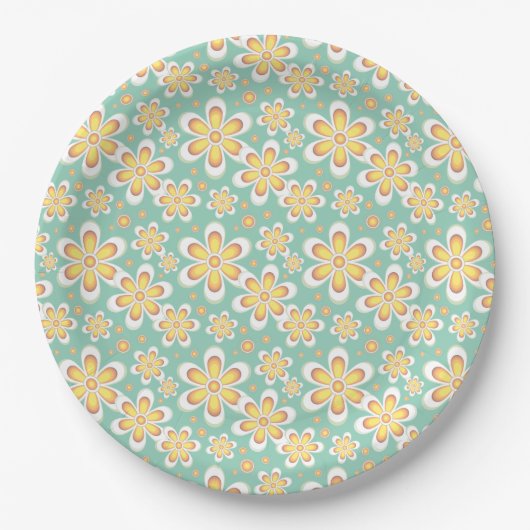 Frühlingsgelbe Blumen auf Grün Pappteller (Vorderseite)