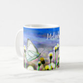 Frühlingsgelbe Blumengarten Schmetterlinge Blauer  Kaffeetasse (Vorderseite Links)