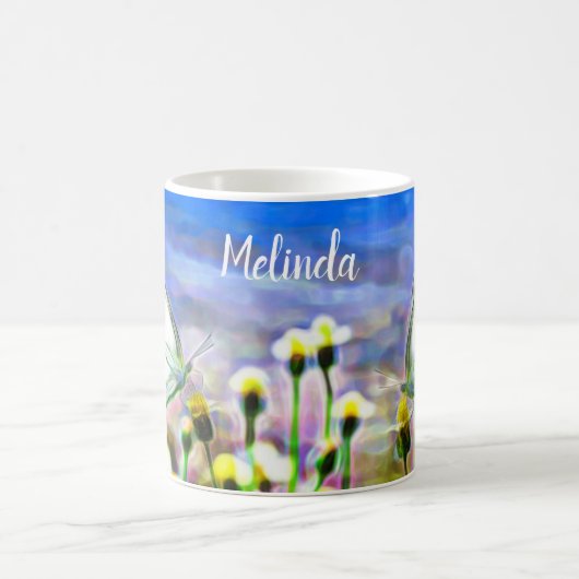 Frühlingsgelbe Blumengarten Schmetterlinge Blauer  Kaffeetasse (Mittel)