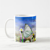 Frühlingsgelbe Blumengarten Schmetterlinge Blauer  Kaffeetasse (Links)