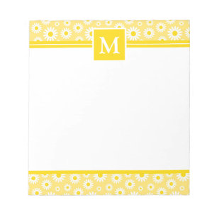 Frühlingsgelbe Gänseblümchen-Monogramm Notizblock
