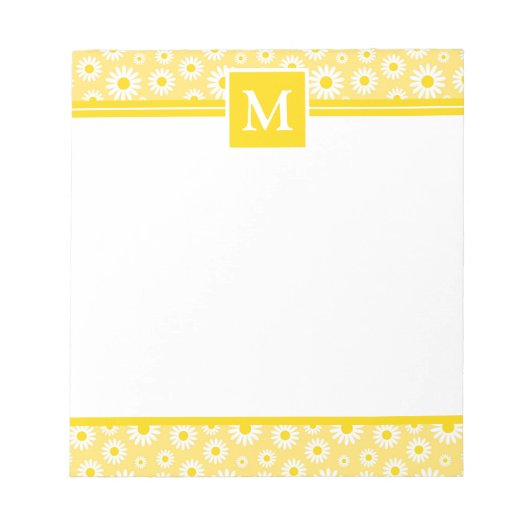 Frühlingsgelbe Gänseblümchen-Monogramm Notizblock (Vorderseite)