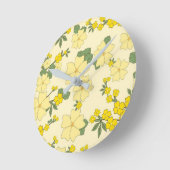 Frühlingsgelbes Blumenmuster Runde Wanduhr (Winkel)