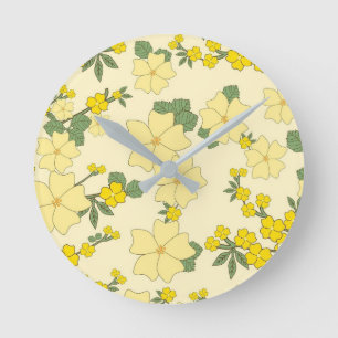 Frühlingsgelbes Blumenmuster Runde Wanduhr
