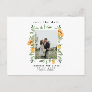 Frühlingsgerüchte Sonnenblumen-Foto Save-the-Date- Postkarte