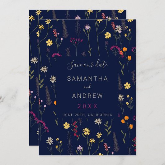 Frühlingsgetrocknete gepresste Blume Save the Date (Vorne/Hinten)