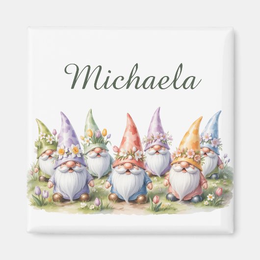 Frühlingsgnome auf einer Wiese Magnet (Vorne)