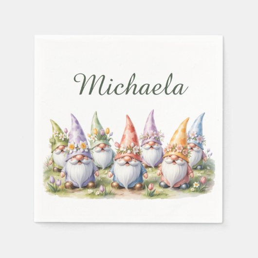 Frühlingsgnome auf einer Wiese Serviette (Vorderseite)