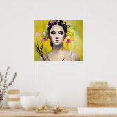 Frühlingsgöttin Gelber Hintergrund Poster (Küche)