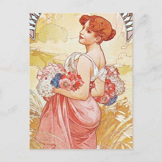 Frühlingsgöttin mit Blumen Postkarte (Vorderseite)