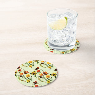 Frühlingsgras Gelbe Wildblumen Aquarell Runder Pappuntersetzer