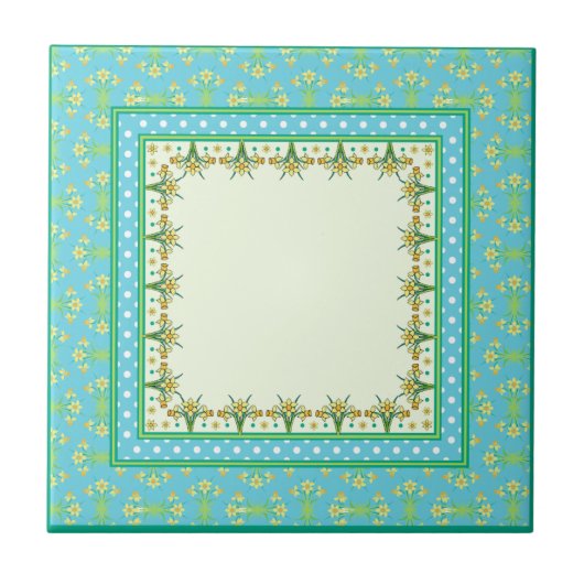 Frühlingsgrenz und Polka Dots Keramik Tile Fliese (Vorderseite)