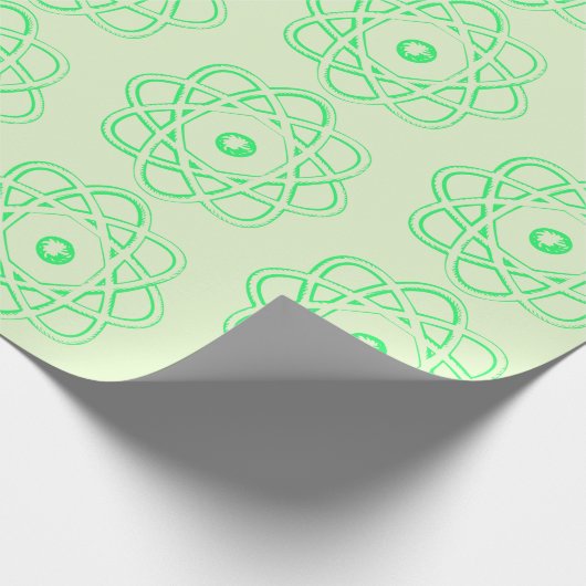 Frühlingsgrün auf hellgrünen Atom-Symbolen Geschenkpapier (Ecke)