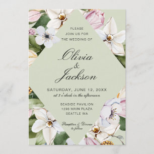 Frühlingsgrün Pink Tulip Daffodil Bloral Wedding Einladung