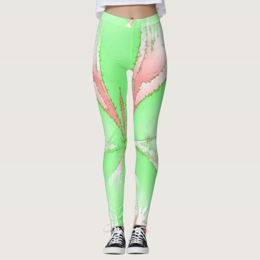 Frühlingsgrün rosa Weiße Leggings (Vorderseite)