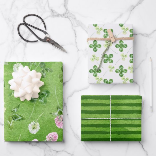 Frühlingsgrüne Keilstreifen Geschenkpapier Set (Vorderseite)