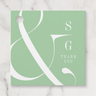 Frühlingsgrüne moderne Typografie paart Monogramm Geschenkanhänger