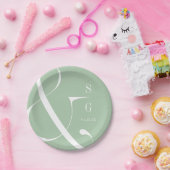 Frühlingsgrüne moderne Typografie paart Monogramm Pappteller (Party)