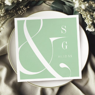 Frühlingsgrüne moderne Typografie paart Monogramm Serviette