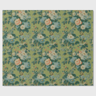 Frühlingsgrünes Blumenchintz, Korallenrose Geschenkpapier
