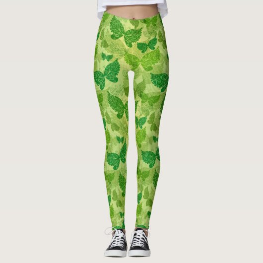 Frühlingsgrünes Muster Leggings (Vorderseite)