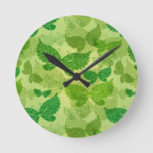 Frühlingsgrünes Muster Runde Wanduhr (Vorderseite)