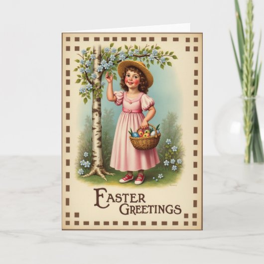 Frühlingsgrußkarte mit Mädchen Karte (Vorderseite)