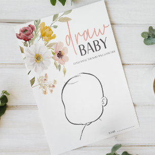 Frühlingshafte Florale Zieh Baby Baby Shower Spiel Poster