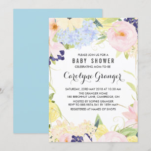 Frühlingshafte Pastell-Blumen Aquarell-Baby Shower Einladung
