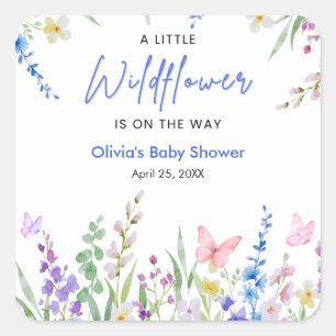 Frühlingshafte Wildblumen-Baby-Party Quadratischer Aufkleber