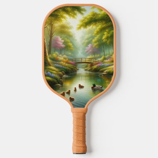 Frühlingshai mit Enten/Blume Pickleball Schläger (Vorderseite)