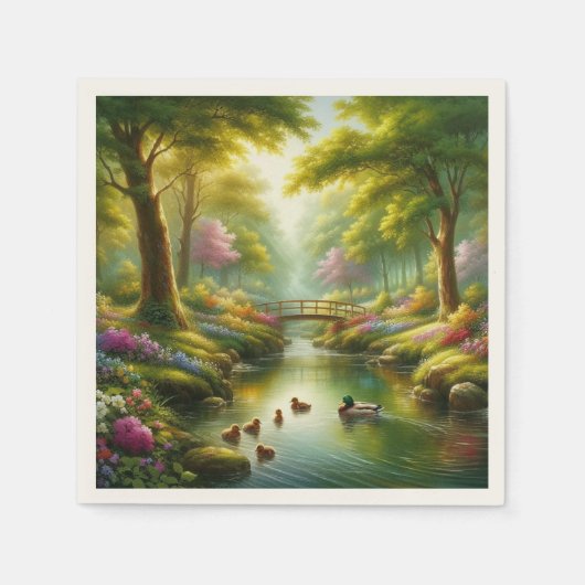 Frühlingshai mit Enten/Blume Serviette (Vorderseite)