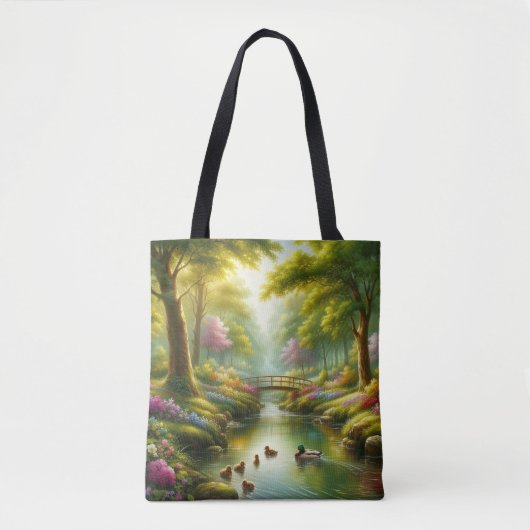 Frühlingshai mit Enten/Blume Tasche (Vorderseite)