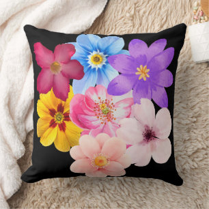 Frühlingsharmonie - Gemischter Wasserfarben-Blumen Kissen