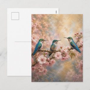 Frühlingsharmonie, Kolibris unter Kirschblüten Feiertagspostkarte
