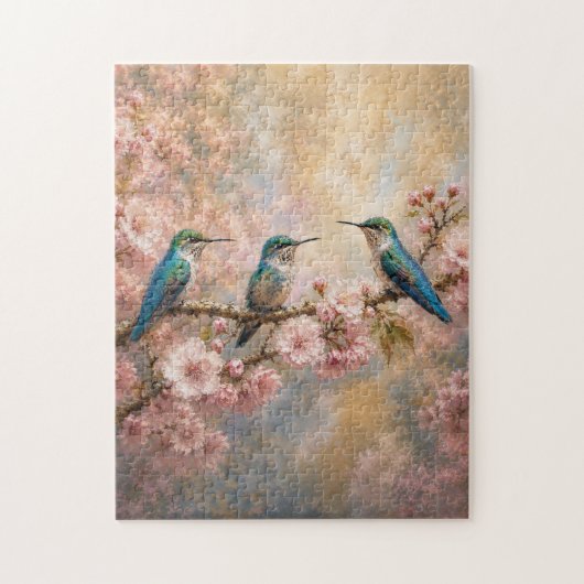 Frühlingsharmonie, Kolibris unter Kirschblüten Puzzle (Vertikal)
