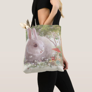 Frühlingshäschen: Realistischer Hase im Blumengart Tasche