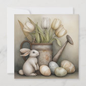 Frühlingshase mit Tulpen & antiker Gießkanne (Vorderseite)