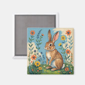 Frühlingshase mit Wildblumen Magnet (Vorderseite/Rückseite)