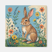 Frühlingshase mit Wildblumen Magnet (Vorne)