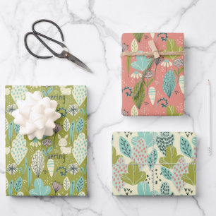 Frühlingshasen Blumen Natur Geschenkpapier Set