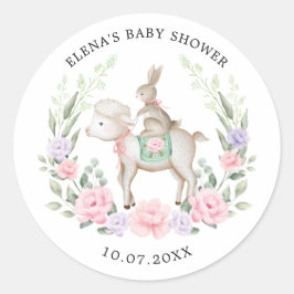 Frühlingshasen Bunny Rabbit & Lamb Oaster Baby Gir Runder Aufkleber
