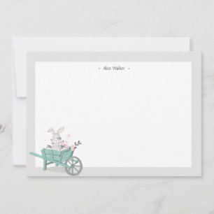 Frühlingshasen-Floral-Monogramm-Stationierung Mitteilungskarte