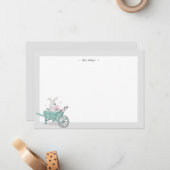 Frühlingshasen-Floral-Monogramm-Stationierung Mitteilungskarte (Vorderseite/Rückseite Beispiel)