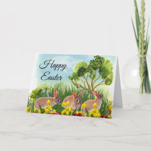 Frühlingshasen im Garten Frohe Ostern Karte