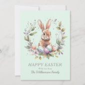 Frühlingshasen Ostereier Kranz Personalisiert Feiertagskarte (Vorderseite)